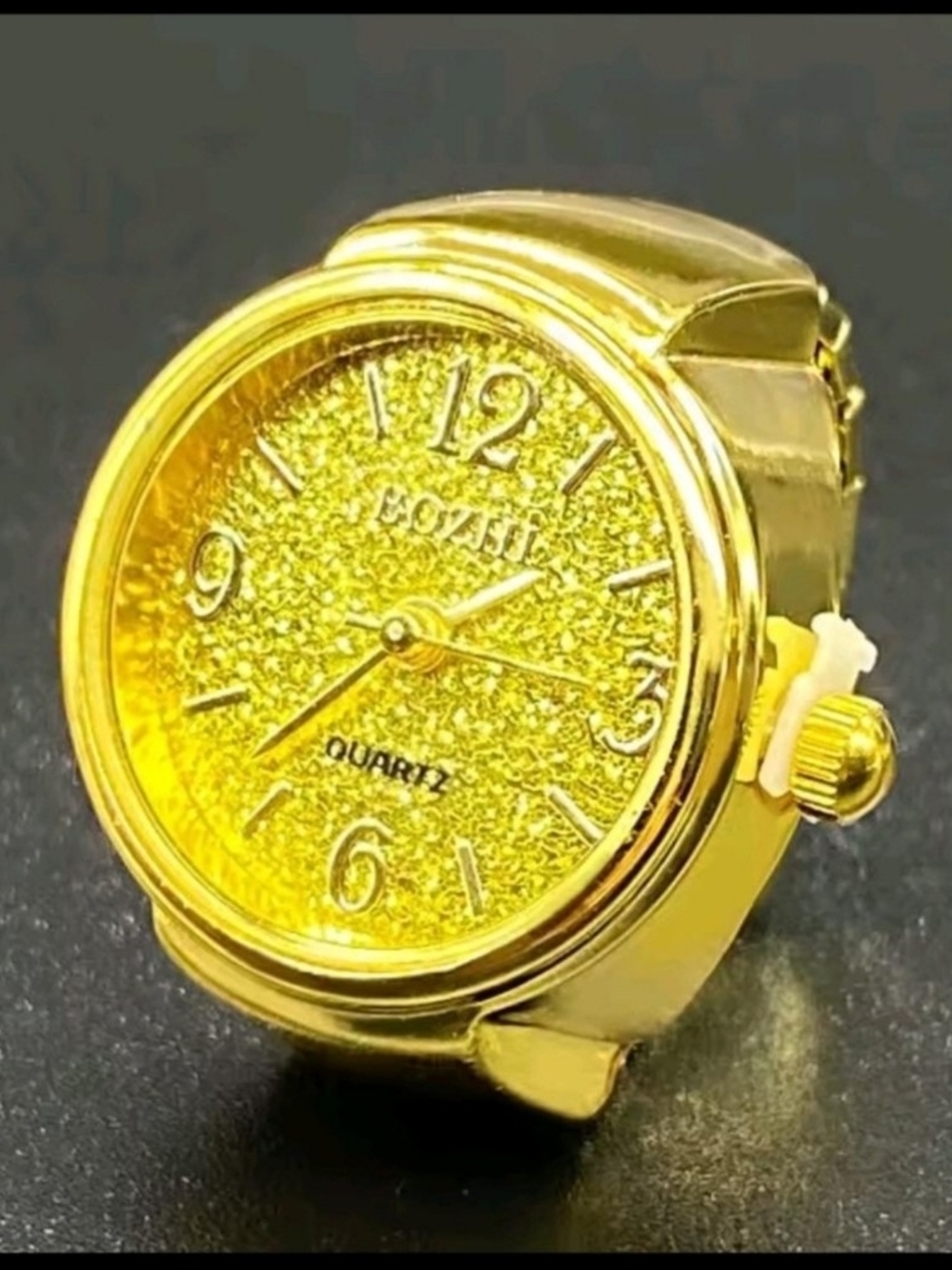 Gold Glitter Dial Women’s Quartz Ring Watch - Unbranded